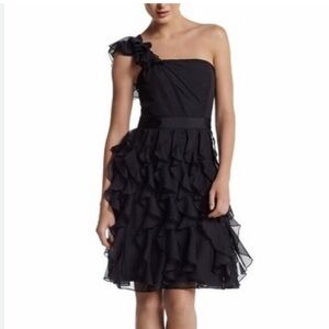 White House Black Market Women 4 Mini Dress Ruffle Chiffon Black Party Fairly